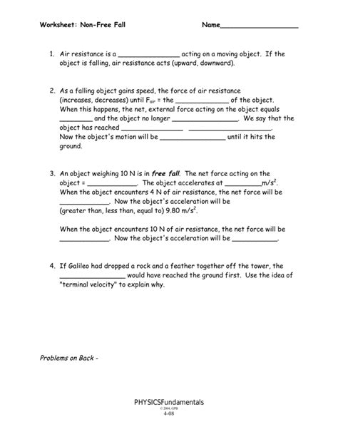 non-free fall worksheet answers